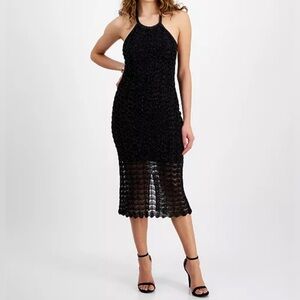 NWT Guess Women’s Black Alina Halter-Neck Sleeveless Sparkly Midi Dress Size XS